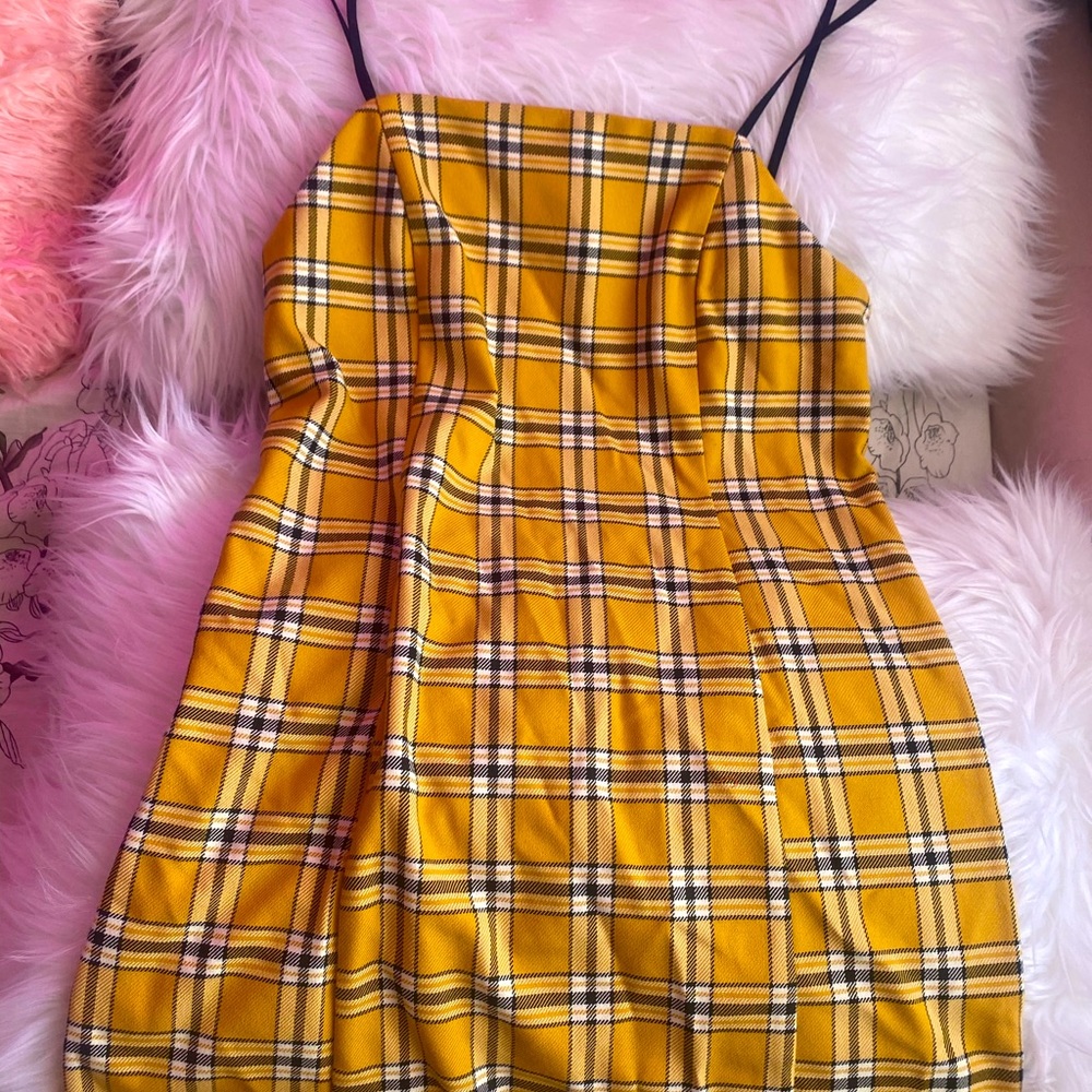 Yellow Plaid Mini Dress